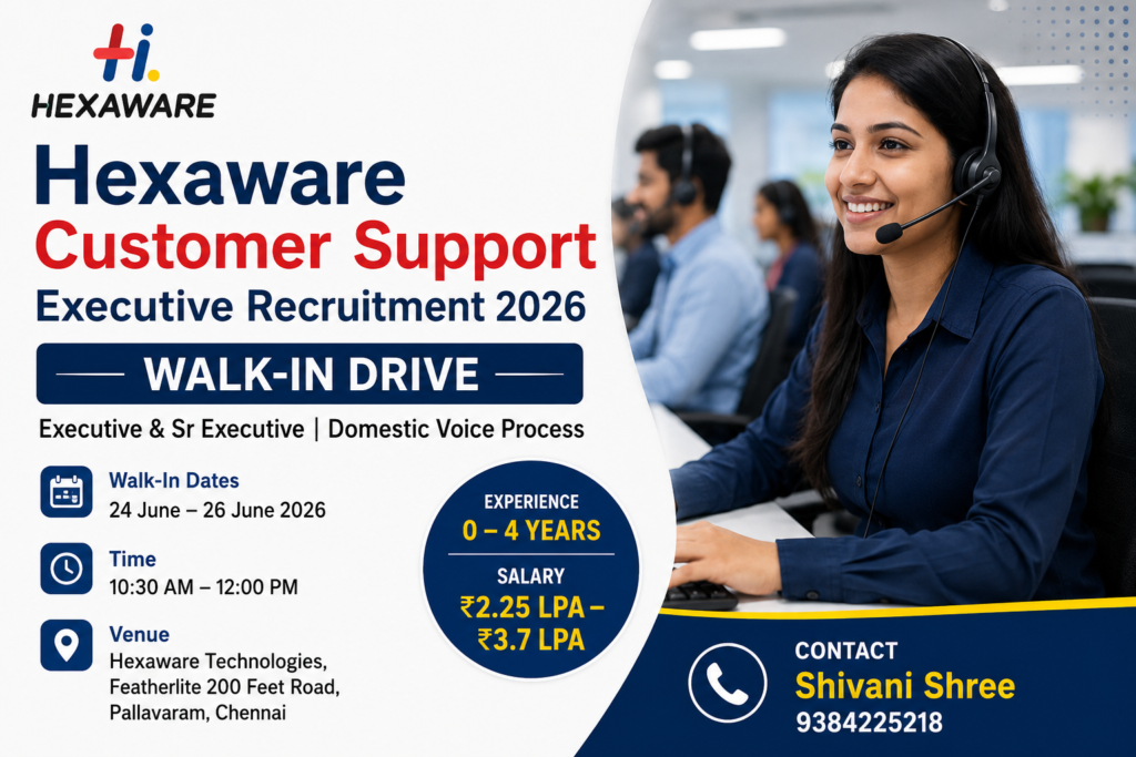 Hexaware Customer Support Executive Recruitment 2026