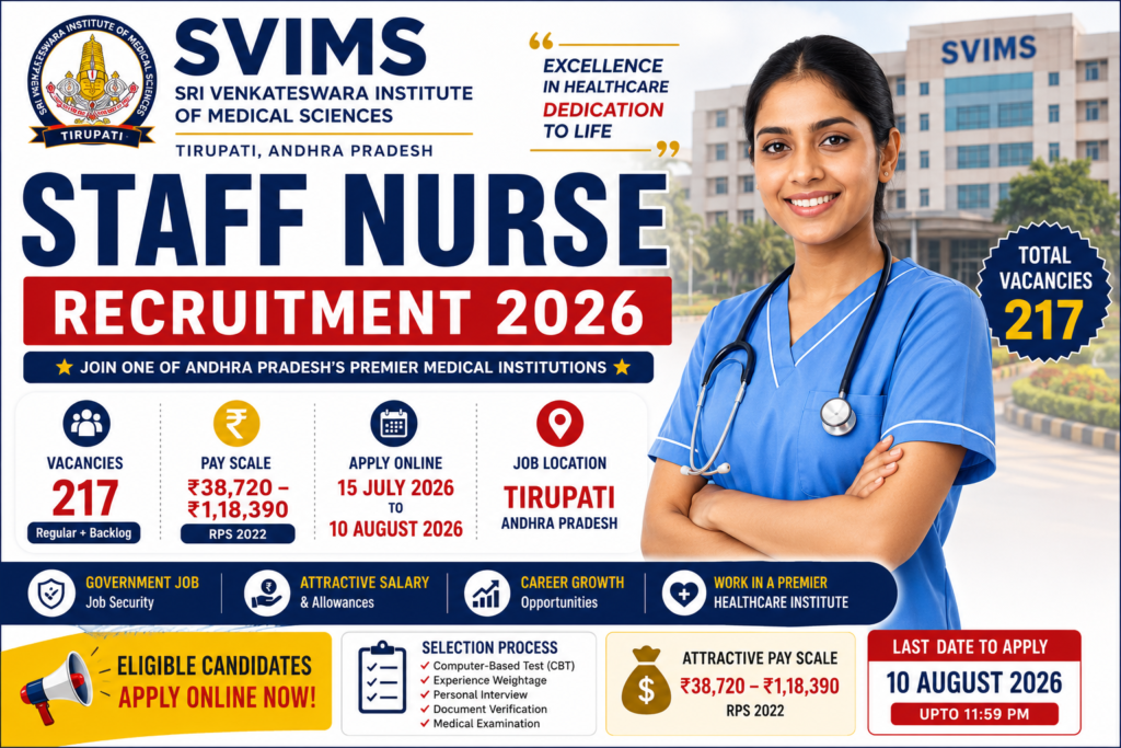 SVIMS Staff Nurse Jobs 2026 notification with 217 vacancies salary ₹38,720 to ₹1,18,390