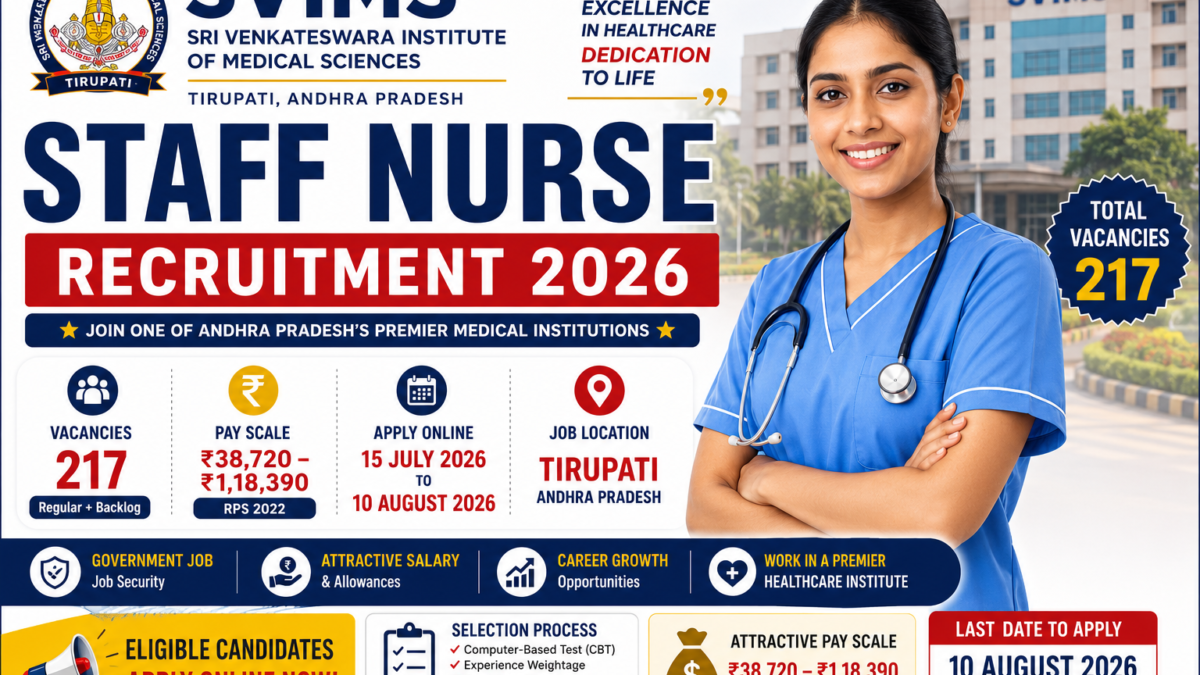 SVIMS Staff Nurse Jobs 2026 notification with 217 vacancies salary ₹38,720 to ₹1,18,390