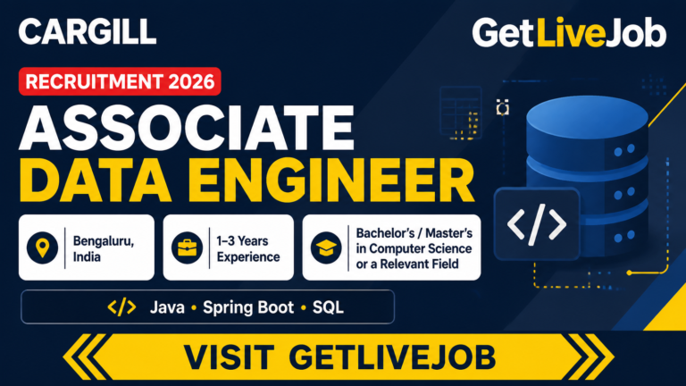 Cargill Data Engineer recruitment banner showing Bengaluru location and 1–3 years of experience.
