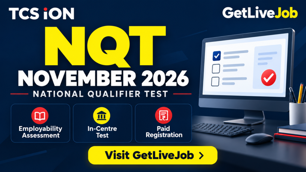 TCS iON NQT November 2026 banner highlighting a paid in-centre employability assessment.